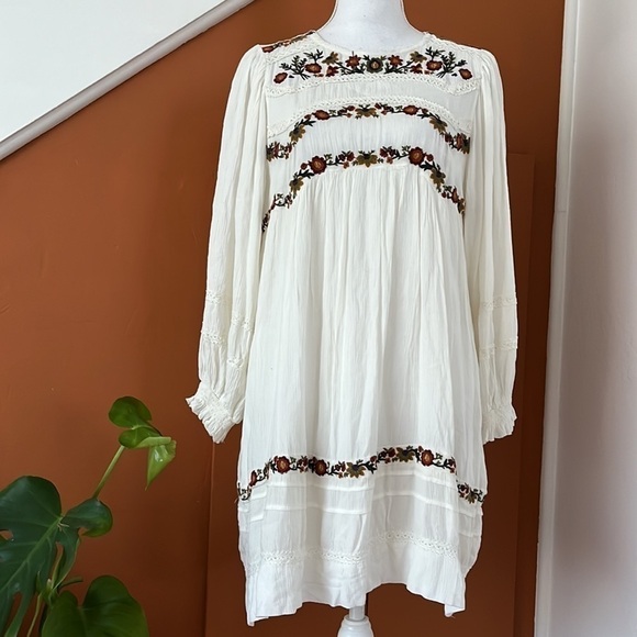 Free People Embroidered Pasadena Dress Size XS Ivory Boho Beachy Cottagecore NWT - Picture 1 of 12